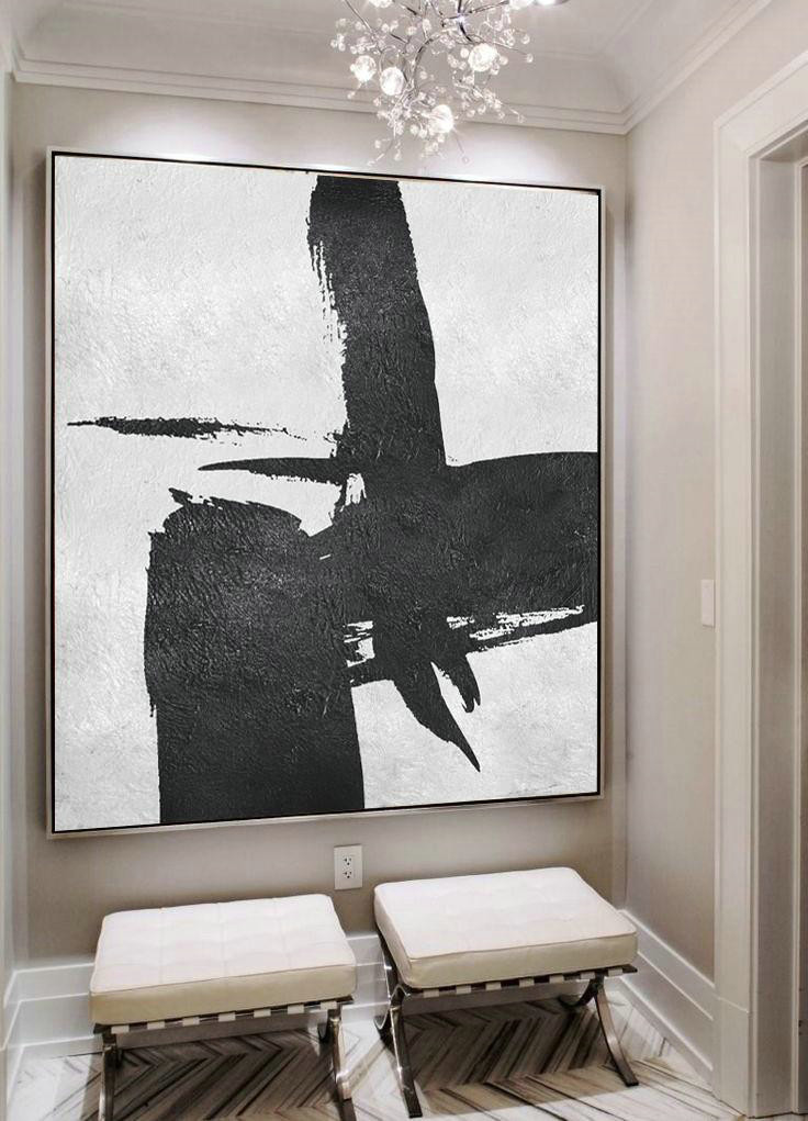 Extra Large 72" Acrylic Painting,Oversized Minimal Black And White Painting - Contemporary Art Acrylic Painting